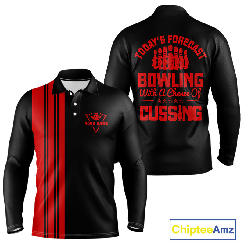 Black and Red retro Bowling shirts custom Today's forecast bowling with a chance of cussing