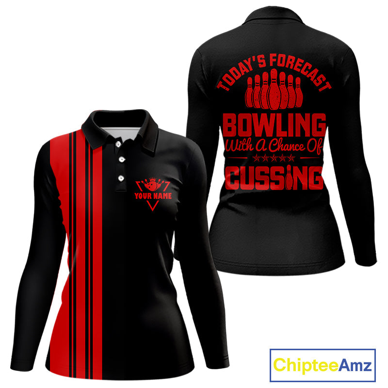 Black and Red retro Bowling shirts custom Today's forecast bowling with a chance of cussing