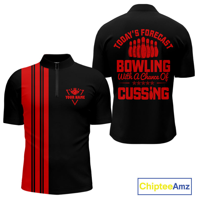 Black and Red retro Bowling shirts custom Today's forecast bowling with a chance of cussing