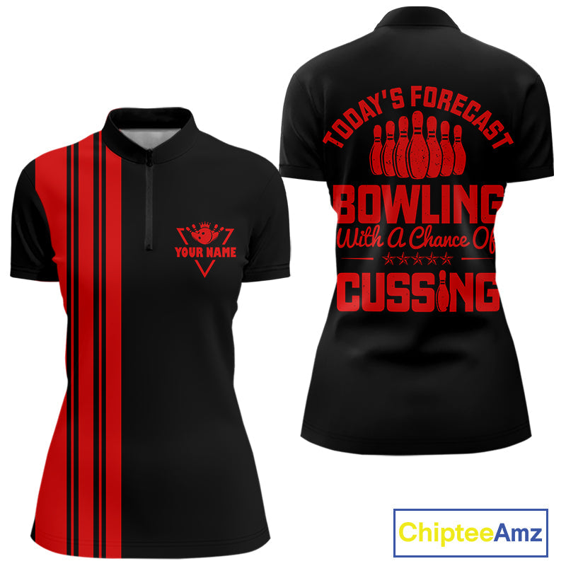Black and Red retro Bowling shirts custom Today's forecast bowling with a chance of cussing
