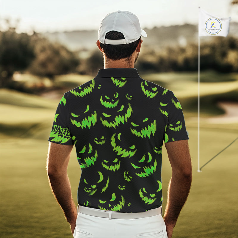 Green and Black Halloween Pattern Funny Skull Golf polo shirt Custom Halloween golf top