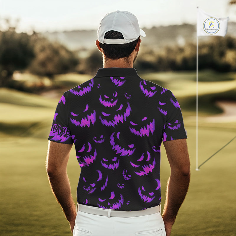Purple and Black Halloween Pattern Funny Skull Golf polo shirt Custom Halloween golf top