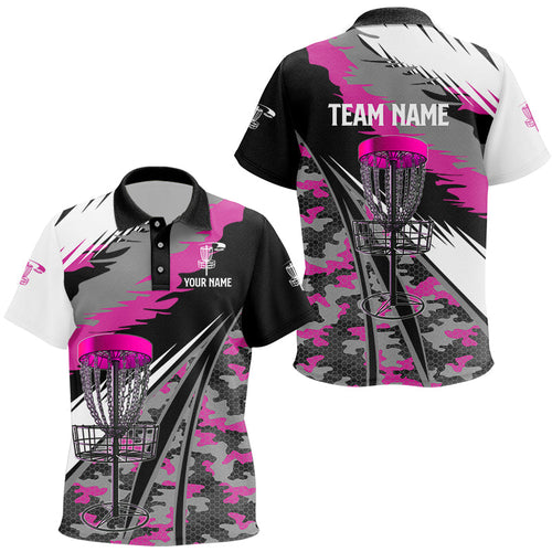 disc golf polo Shirts custom pink camo disc golf basket disc golf outfit, team disc golf apparel