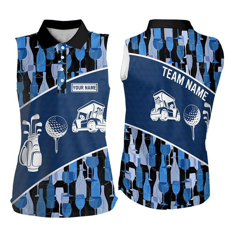 Blue Wine Camo pattern Sleeveless Polo Shirt custom unique golf apparel girls golf attire