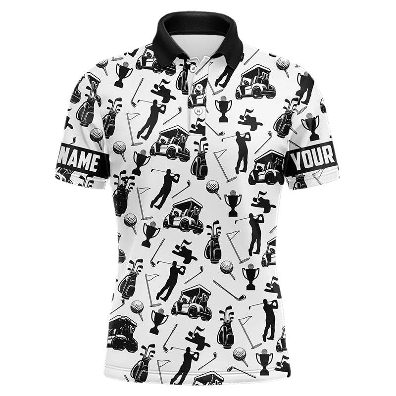 Black and White Golf icons pattern Golf Polo Shirts custom male golf attire golf gifts