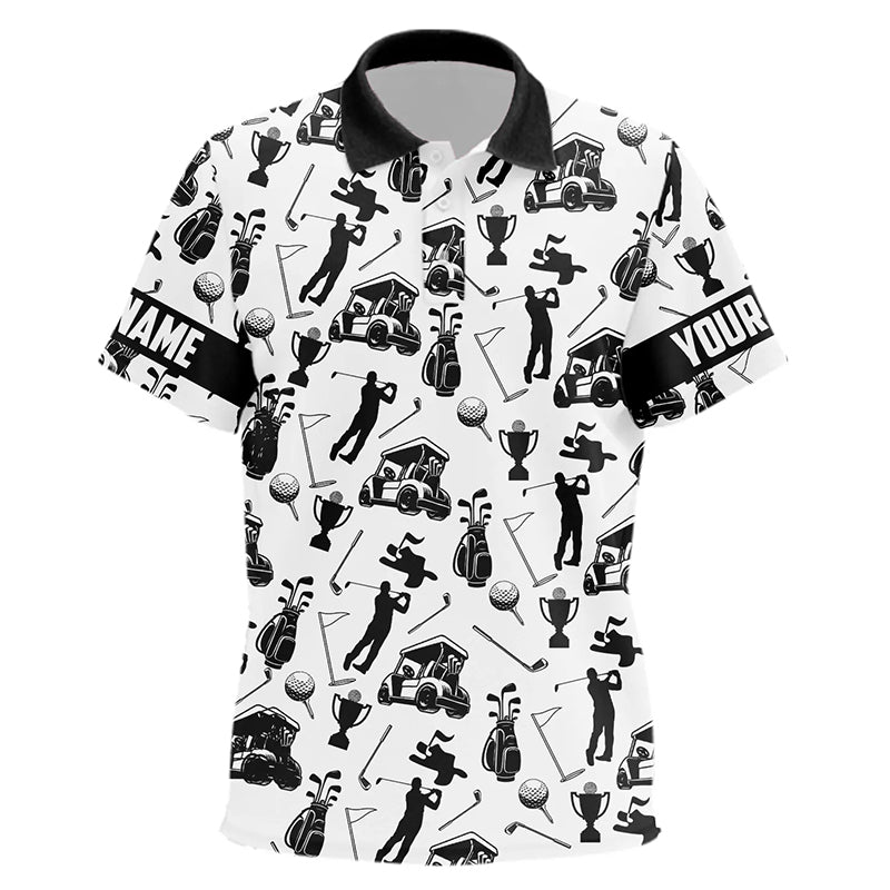 Black and White Golf icons pattern Golf Polo Shirts custom golf attire golf gifts