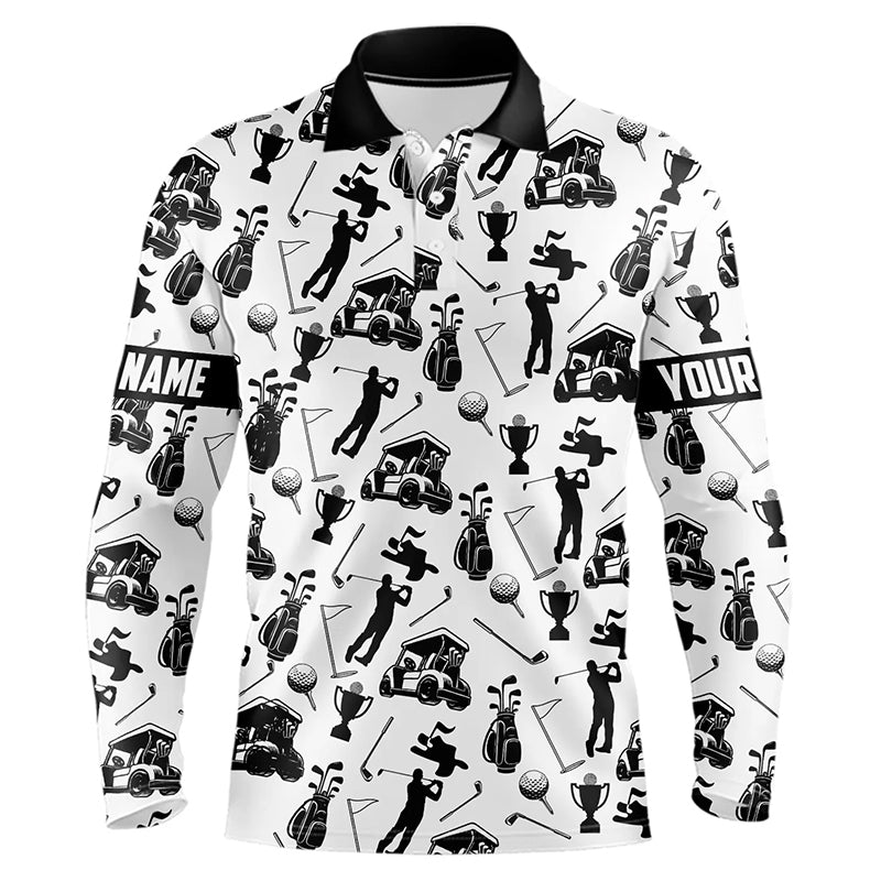 Black and White Golf icons pattern Golf Polo Shirts custom male golf attire golf gifts