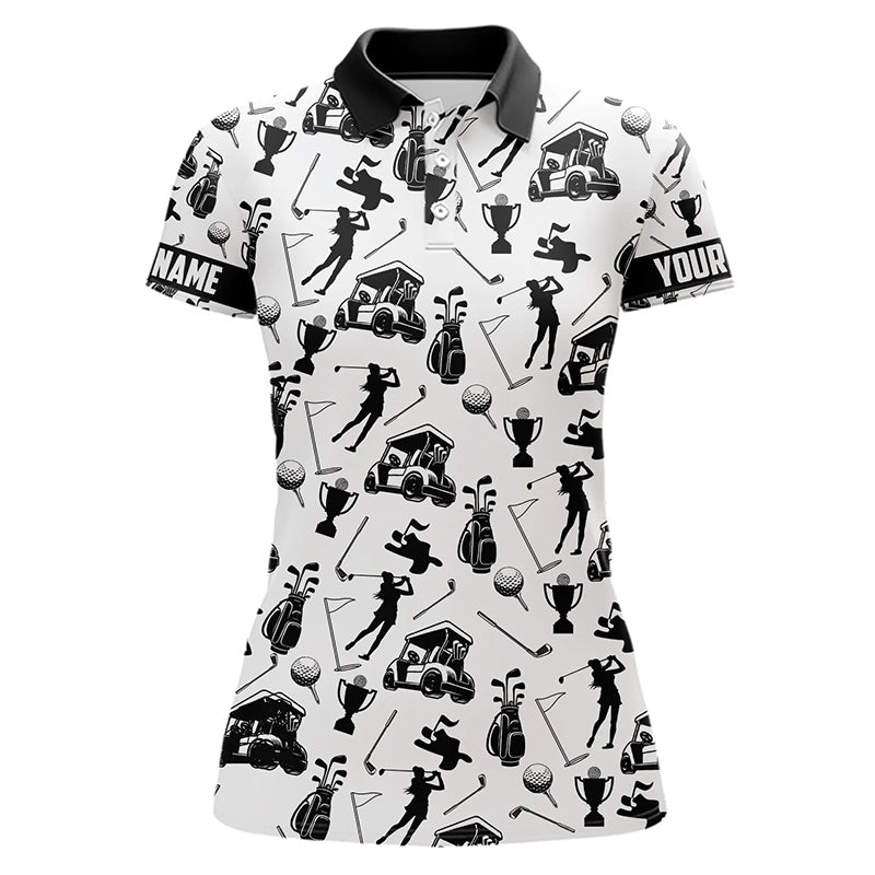 Black and White Golf icons pattern Golf Polo Shirts custom female golf attire golf gifts