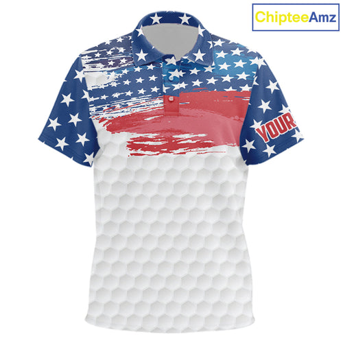 Personalized Red, White and Blue American Flag golf polo shirt Custom patriotic golf tops