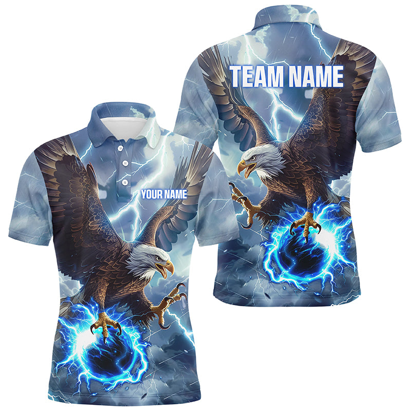 Blue lightning thunder bowling Eagle custom Bowling Polo Shirts, gift for team bowlers
