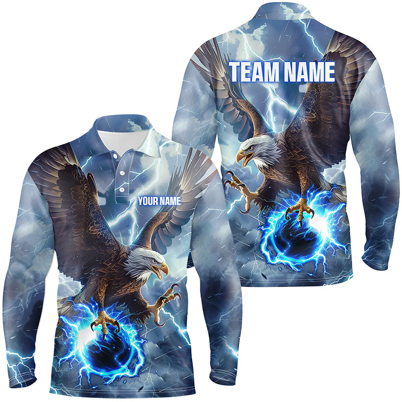 Blue lightning thunder bowling Eagle custom Bowling Polo Shirts, gift for team bowlers