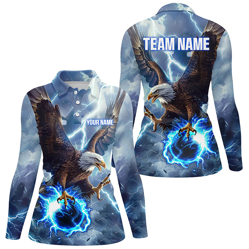 Blue lightning thunder bowling Eagle custom Bowling Polo Shirts, gift for team bowlers