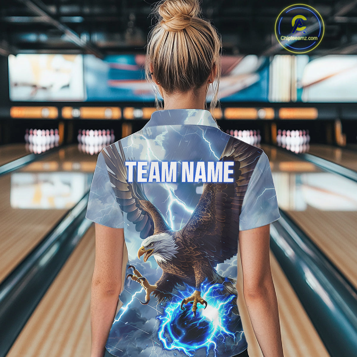 Blue lightning thunder bowling Eagle custom Bowling Polo Shirts, gift for team bowlers