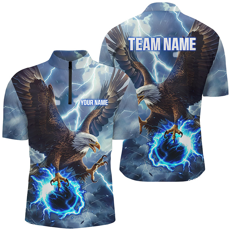Blue lightning thunder bowling Eagle custom Bowling Quarter Zip Shirts, gift for team bowlers