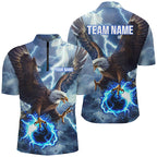 Blue lightning thunder bowling Eagle custom Bowling Quarter Zip Shirts, gift for team bowlers