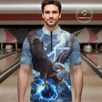 Blue lightning thunder bowling Eagle custom Bowling Quarter Zip Shirts, gift for team bowlers