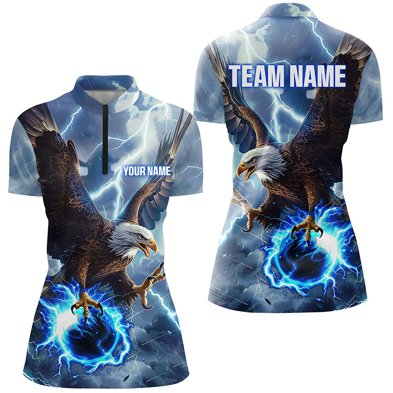 Blue lightning thunder bowling Eagle custom Bowling Quarter Zip Shirts, gift for team bowlers