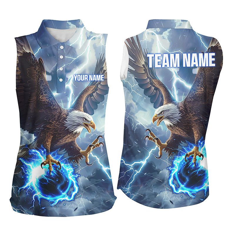 Blue lightning thunder bowling Eagle custom Bowling sleeveless Polo Shirt, gift for team bowlers
