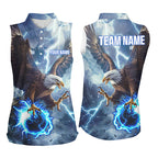 Blue lightning thunder bowling Eagle custom Bowling sleeveless Polo Shirt, gift for team bowlers