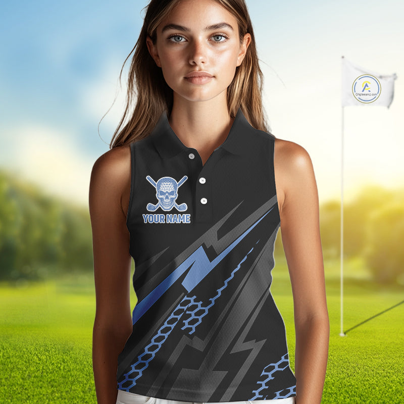 Black and Blue Skull Sleeveless Golf polo shirts Custom golf tops, Personalized golf gifts