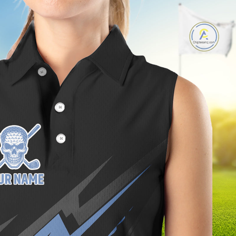Black and Blue Skull Sleeveless Golf polo shirts Custom golf tops, Personalized golf gifts