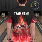 Personalized Bowling Shirt Red flame Bowling Ball and Pins Team bowling jerseys Bowler