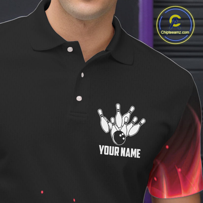 Personalized Bowling Shirt Red flame Bowling Ball and Pins Team bowling jerseys Bowler