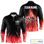Personalized Bowling Shirt Red flame Bowling Ball and Pins Team bowling jerseys Bowler