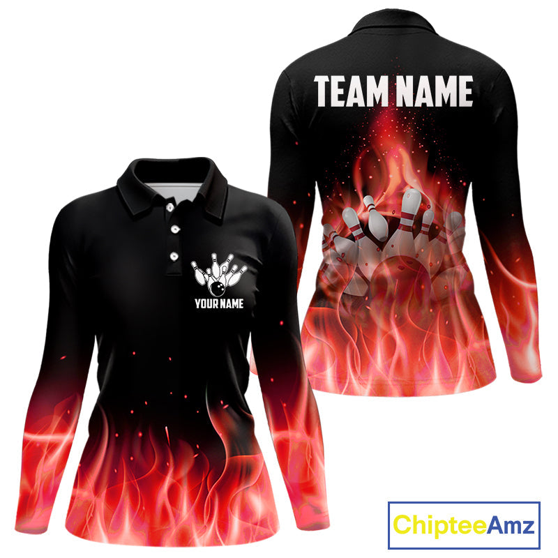Personalized Bowling Shirt Red flame Bowling Ball Pins Team bowling jerseys Bowler