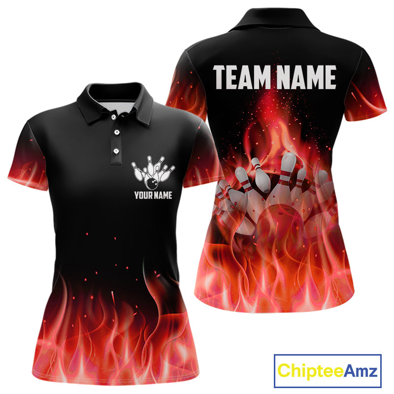Personalized Bowling Shirt Red flame Bowling Ball Pins Team bowling jerseys Bowler
