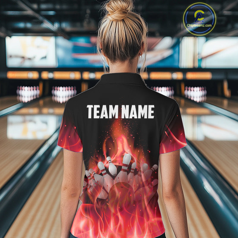 Personalized Bowling Shirt Red flame Bowling Ball Pins Team bowling jerseys Bowler