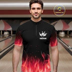 Personalized Bowling Shirt Red flame Bowling Ball and Pins Team bowling jerseys Bowler
