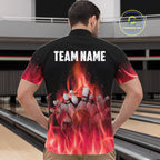 Personalized Bowling Shirt Red flame Bowling Ball and Pins Team bowling jerseys Bowler