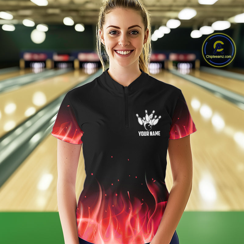 Personalized Bowling Shirt Red flame Bowling Ball Pins Team bowling jerseys Bowler