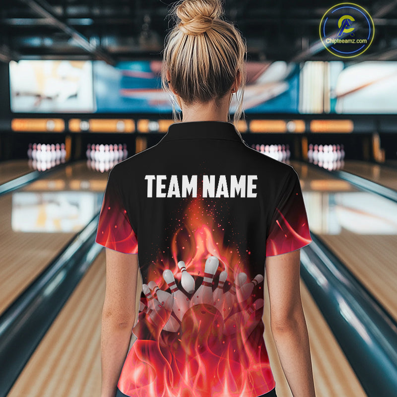 Personalized Bowling Shirt Red flame Bowling Ball Pins Team bowling jerseys Bowler