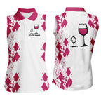 White Pink argyle pattern golf tank Golf & wine custom name sleeveless polo shirt