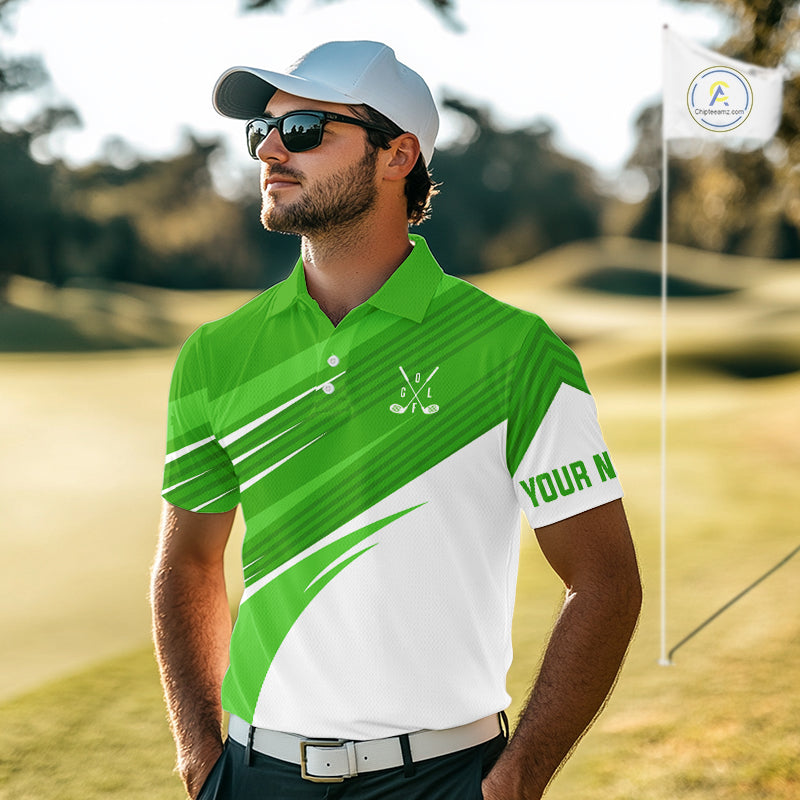 Green and white golf polo shirts custom golf tops, personalized golf gifts