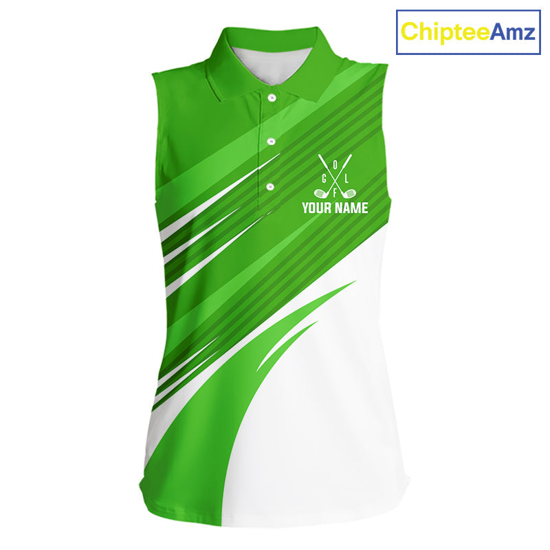 Green and white Sleeveless Golf Polo Shirt custom golf tops, personalized golf gifts
