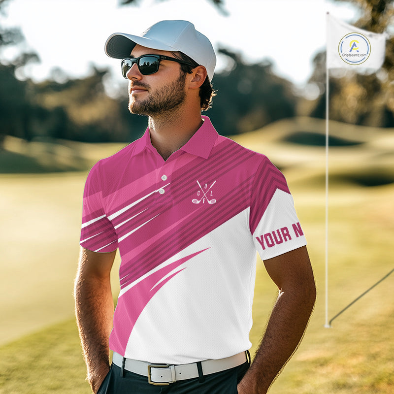 Pink and white golf polo shirts custom golf tops, personalized golf gifts
