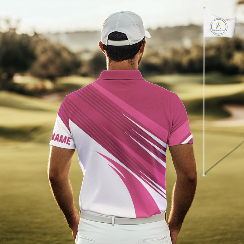 Pink and white golf polo shirts custom golf tops, personalized golf gifts