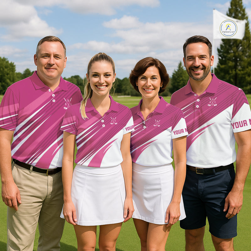 Pink and white golf polo shirts custom golf tops, personalized golf gifts