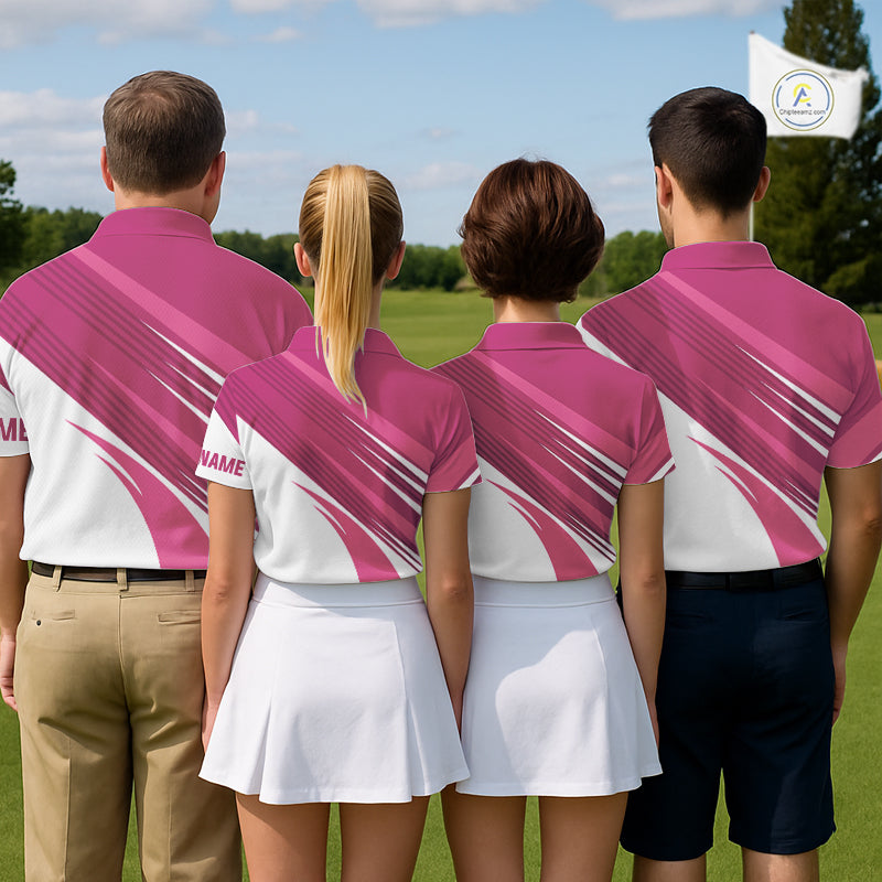Pink and white golf polo shirts custom golf tops, personalized golf gifts