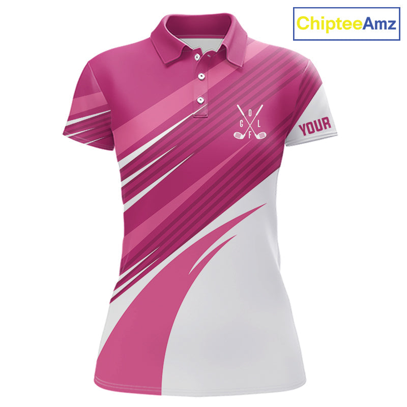 Pink and white golf polo shirts custom golf tops, personalized golf gifts