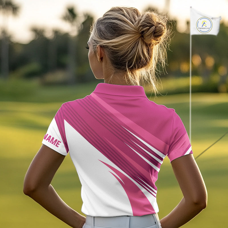 Pink and white golf polo shirts custom golf tops, personalized golf gifts