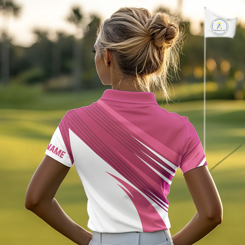 Pink and white golf polo shirts custom golf tops, personalized golf gifts