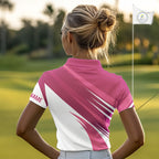 Pink and white golf polo shirts custom golf tops, personalized golf gifts