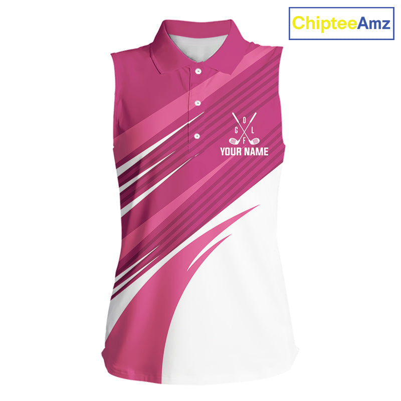 Pink and white Sleeveless Golf Polo Shirt custom golf tops, personalized golf gifts