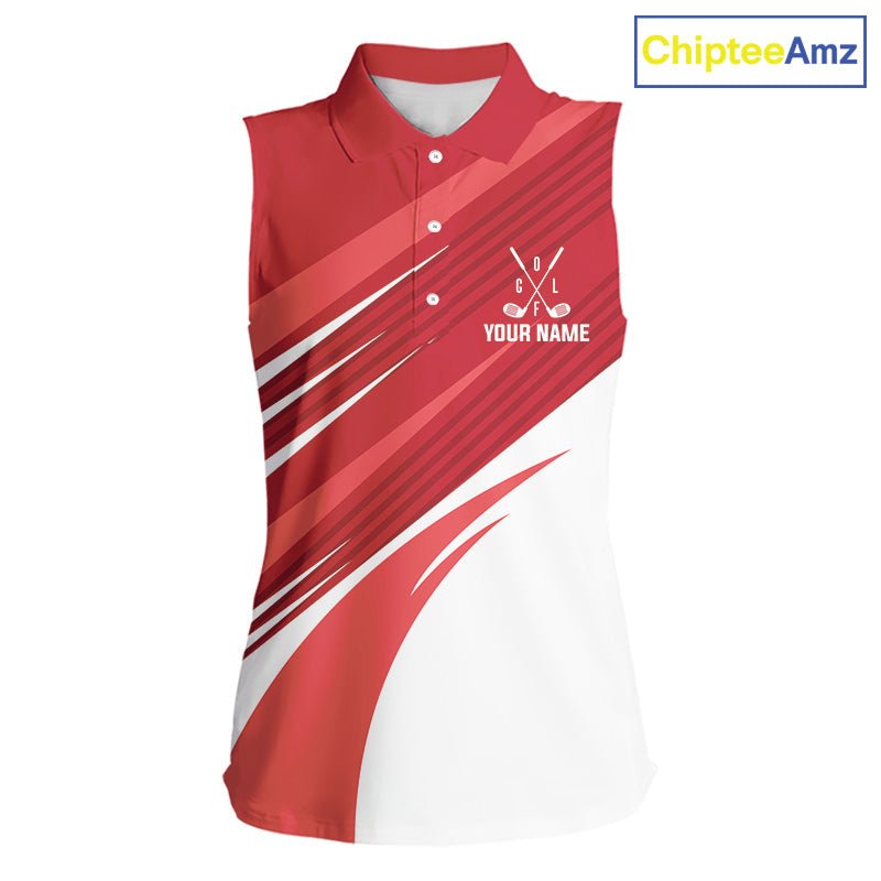 Red and white Sleeveless Golf Polo Shirt custom golf tops, personalized golf gifts