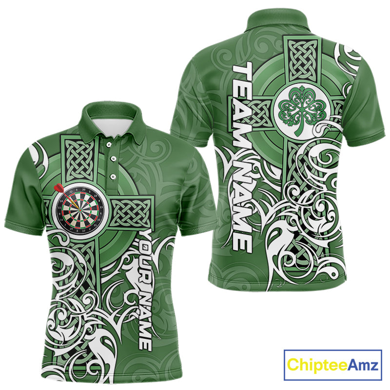 Green Irish Tribal Cross St Patrick's Day Darts shirts Custom Lucky Darts Team Jerseys