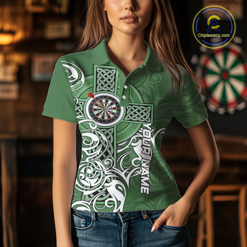 Green Irish Tribal Cross St Patrick's Day Darts shirts Custom Lucky Darts Team Jerseys
